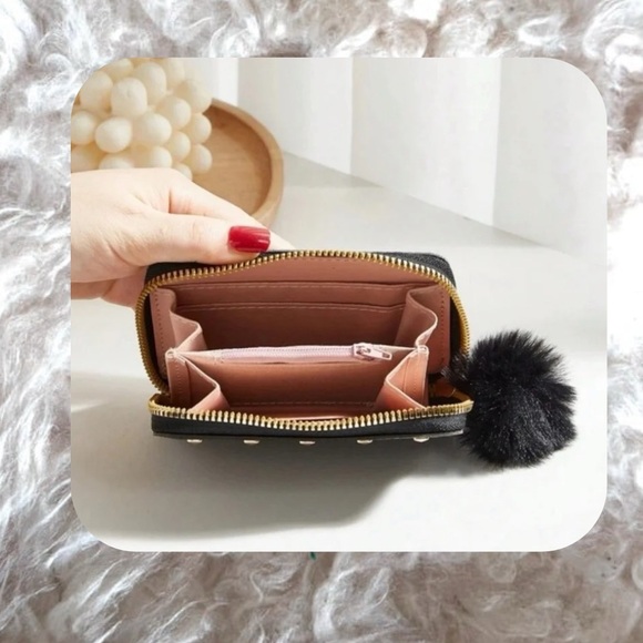 🍭 3/$20 black gold studded wallet with black fluffy keychain - Picture 6 of 11